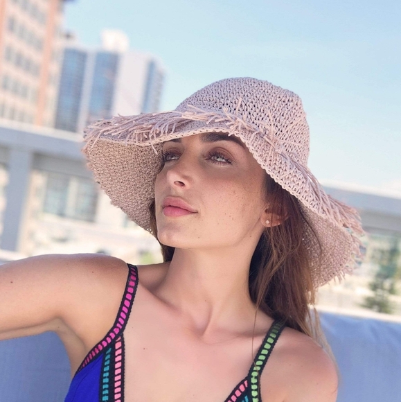 Pink Wide Brim Straw Hat - Picture 1 of 4